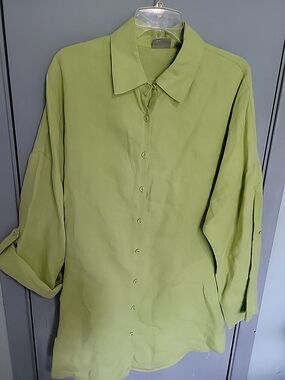 Chico's Linen Light Green Button-Up Blouse Tunic Jacket Sz 2 lagenlook